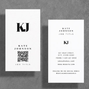 Modern Solid Monogram Initials QR Code Business Card