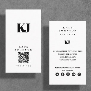Modern Solid Monogram Initials QR Code Business Card
