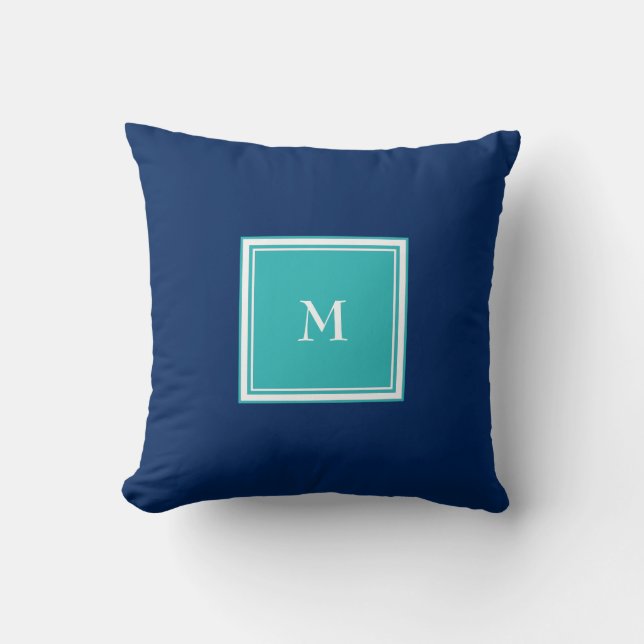 Modern Solid navy blue teal family monogram Cushion (Front)