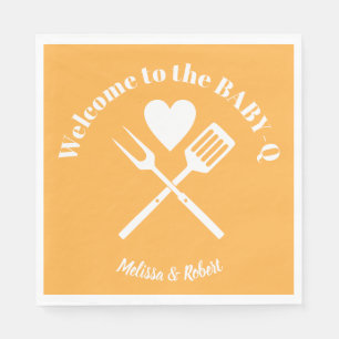 Modern Solid Pastel Orange BABY-Q Baby Shower BBQ Napkin