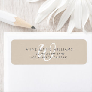 Modern Solid Tan White Script Monogram Return Address Label