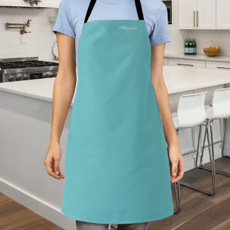 Modern Solid Teal Blue template White Script Apron