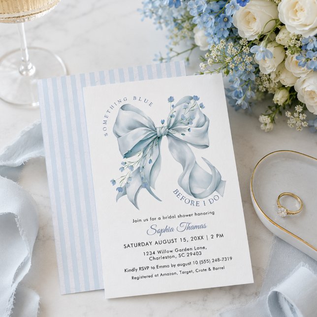 Modern Something Blue Before I Do Bridal Shower Invitation (Elegant Something Blue Bow Coquete Bridal Shower Invitation)
