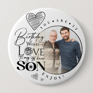 Modern Son , grandson Birthday Typography Photo 10 Cm Round Badge