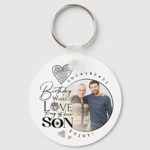 Modern Son , grandson Birthday Typography Photo Key Ring