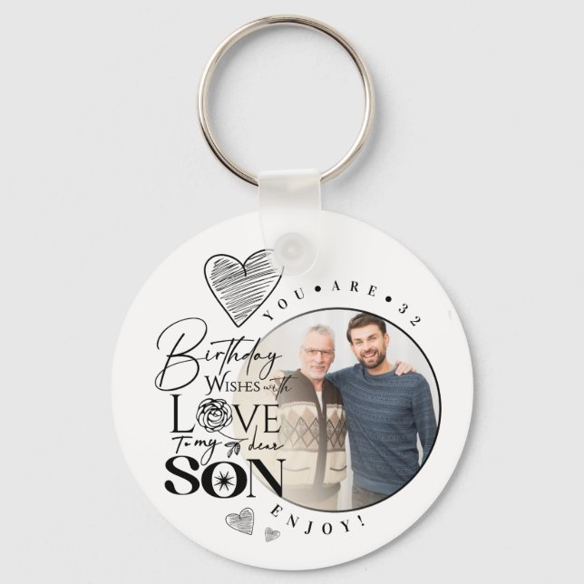 Modern Son , grandson Birthday Typography Photo Key Ring (Front)