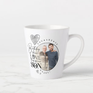 Modern Son , grandson Birthday Typography Photo Latte Mug