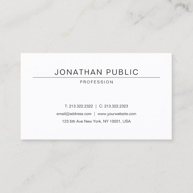 Modern Sophisticated Design Trendy Sleek Plain Business Card (Front)