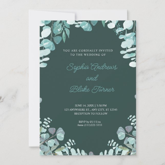 Modern Sophisticated Greenery Framed Green Wedding Invitation (Front)