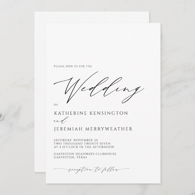 Modern Sophisticated Minimalist Script Wedding Invitation (Front/Back)