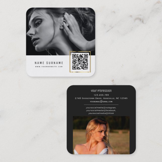 modern sophisticated QR code networking photos Square Business Card (Front/Back)