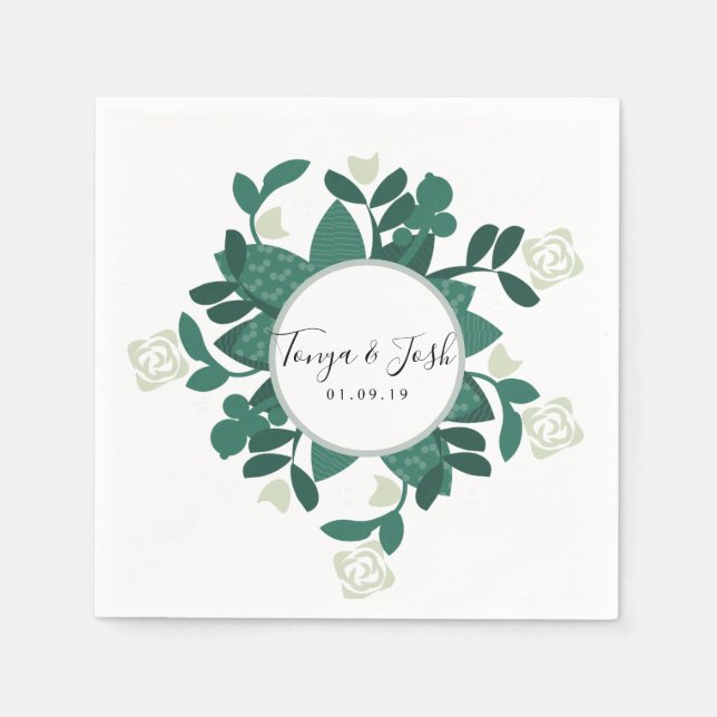 Modern Sophisticated Rose Bush Greenery Napkin (Front)