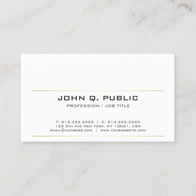 Modern Sophisticated Sleek Plain Gold Stripes Business Card (Front)