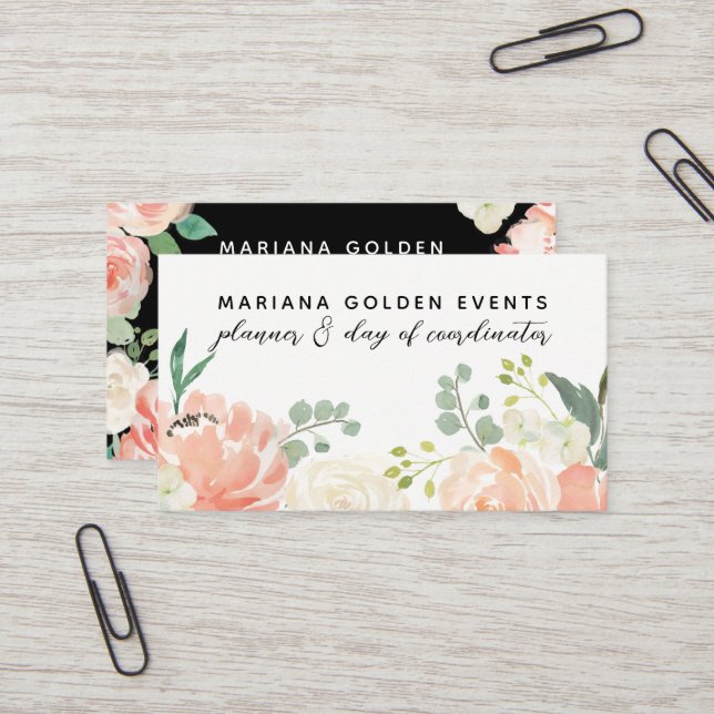 Modern Sophisticated Watercolor Floral Business Card (Front/Back In Situ)