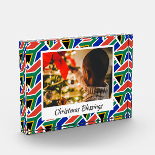Modern SOUTH AFRICA FLAG Christmas Keepsake Photo Block