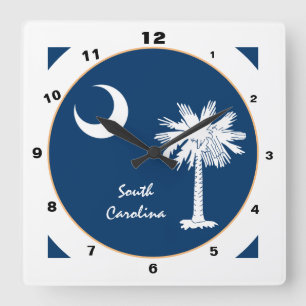Modern South Carolina & Flag Home USA / design Square Wall Clock