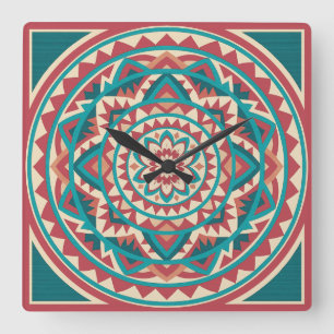 Modern Southwest Mandala Square Wall Clock