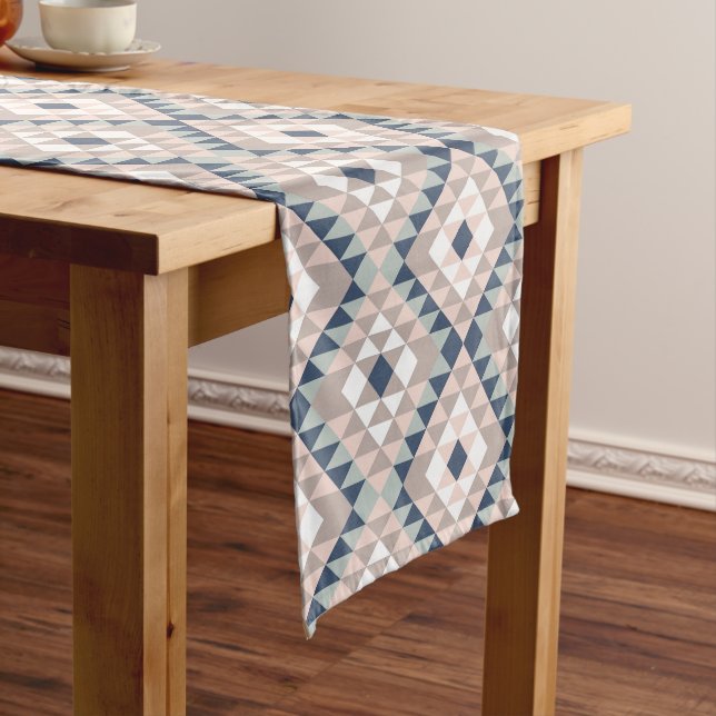 Modern Southwest Pattern Navy Mint Short Table Runner (In Situ)