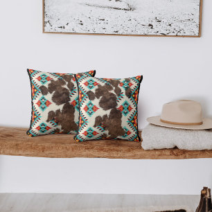 Modern Southwestern Cowhide Aztec Pattern Cushion