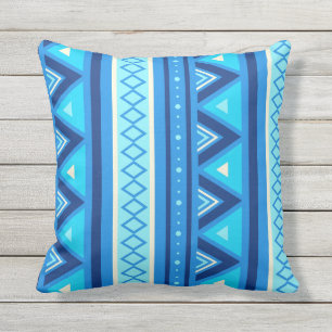 Modern Southwestern Geometric, Blue & Turquoise Outdoor Cushion