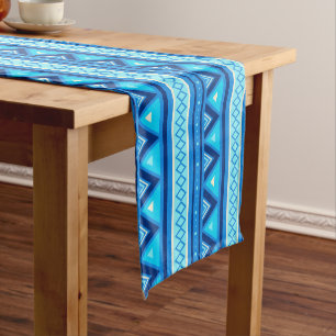 Modern Southwestern Geometric, Blue & Turquoise Short Table Runner
