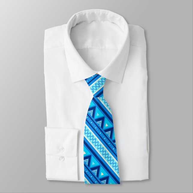Modern Southwestern Geometric, Blue & Turquoise Tie (Tied)