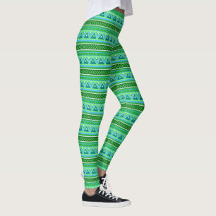 Modern Southwestern Geometric, Green and Aqua Leggings