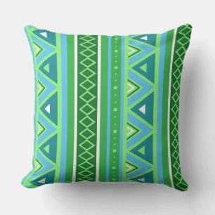 Modern Southwestern Geometric, Green and Aqua Outdoor Cushion