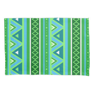 Modern Southwestern Geometric, Green and Aqua Pillowcase