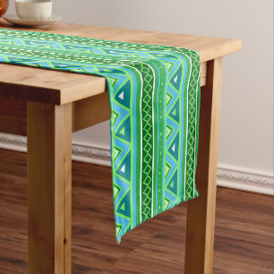 Modern Southwestern Geometric, Green and Aqua Short Table Runner