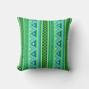 Modern Southwestern Geometric, Green and Aqua Thro Cushion