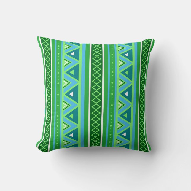 Modern Southwestern Geometric, Green and Aqua Thro Cushion (Front)