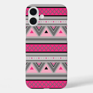Modern Southwestern Geometric, Pink and Grey iPhone 16 Plus Case