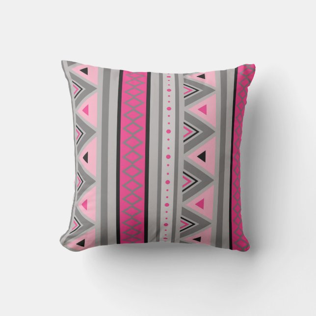Modern Southwestern Geometric, Pink and Grey Cushion (Front)