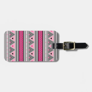 Modern Southwestern Geometric,, Pink and Grey  Luggage Tag