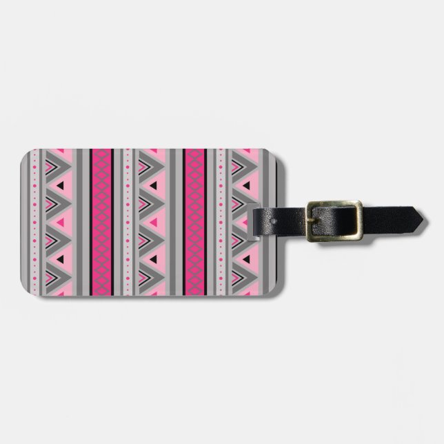Modern Southwestern Geometric,, Pink and Grey  Luggage Tag (Front Horizontal)