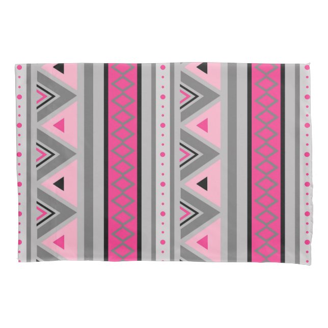 Modern Southwestern Geometric, Pink and Grey Pillowcase (Front)