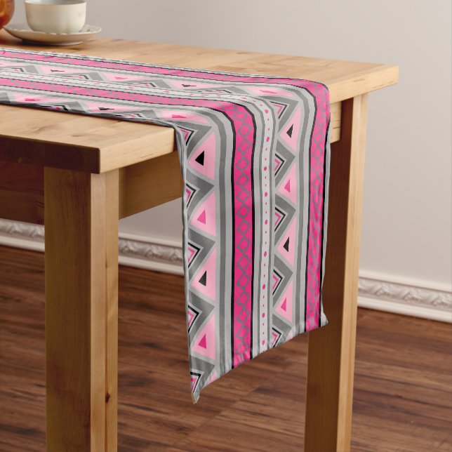 Modern Southwestern Geometric, Pink and Grey Short Table Runner (In Situ)