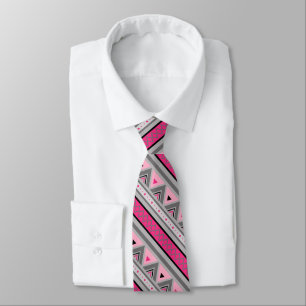 Modern Southwestern Geometric, Pink and Grey Tie