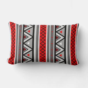 Modern Southwestern Geometric, Red & Grey / Grey Lumbar Cushion