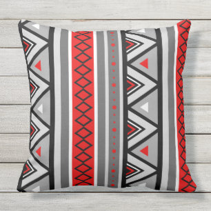 Modern Southwestern Geometric, Red & Grey / Grey Outdoor Cushion