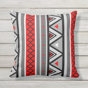 Modern Southwestern Geometric, Red & Grey / Grey Outdoor Cushion