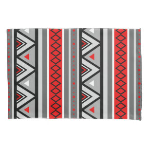 Modern Southwestern Geometric, Red & Grey / Grey Pillowcase