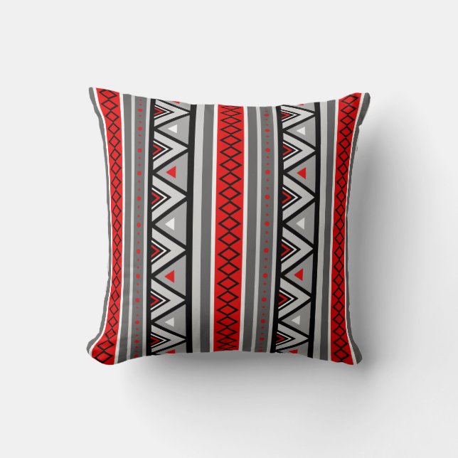 Modern Southwestern Geometric, Red & Grey / Grey T Cushion (Front)