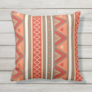 Modern Southwestern Geometric, Taupe & Orange Cushion