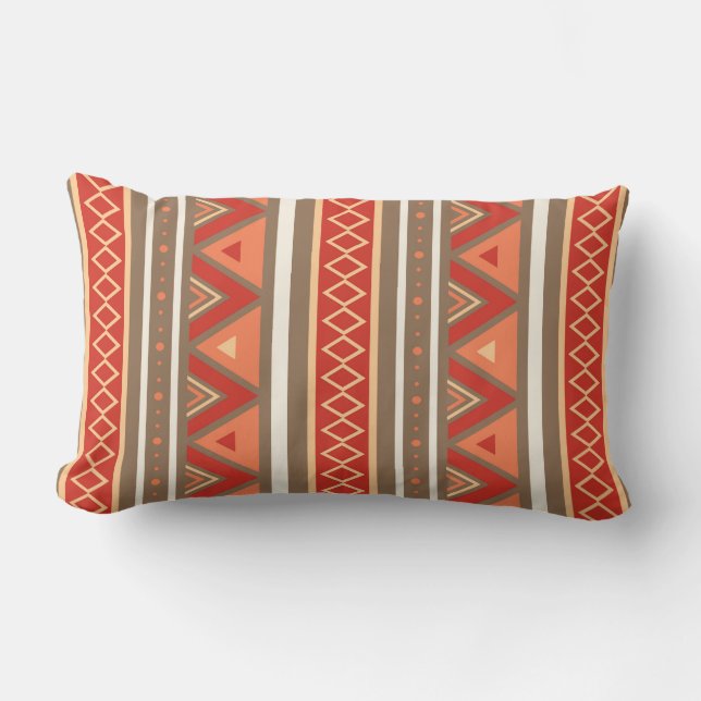 Modern Southwestern Geometric, Taupe & Orange Lumbar Cushion (Front)