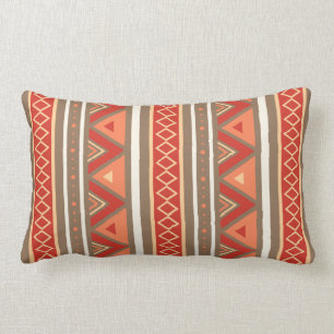 Modern Southwestern Geometric, Taupe & Orange Lumbar Cushion