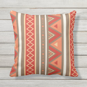 Modern Southwestern Geometric, Taupe & Orange Outdoor Cushion
