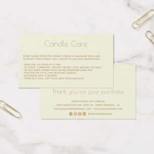 Modern  Soy Candle Care Card with Logo