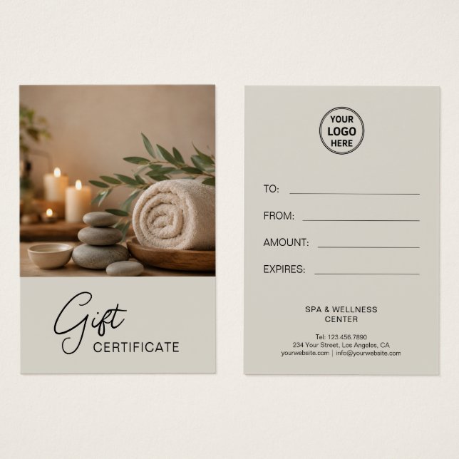 Modern Spa Massage Therapist Gift Certificate (Front & Back)